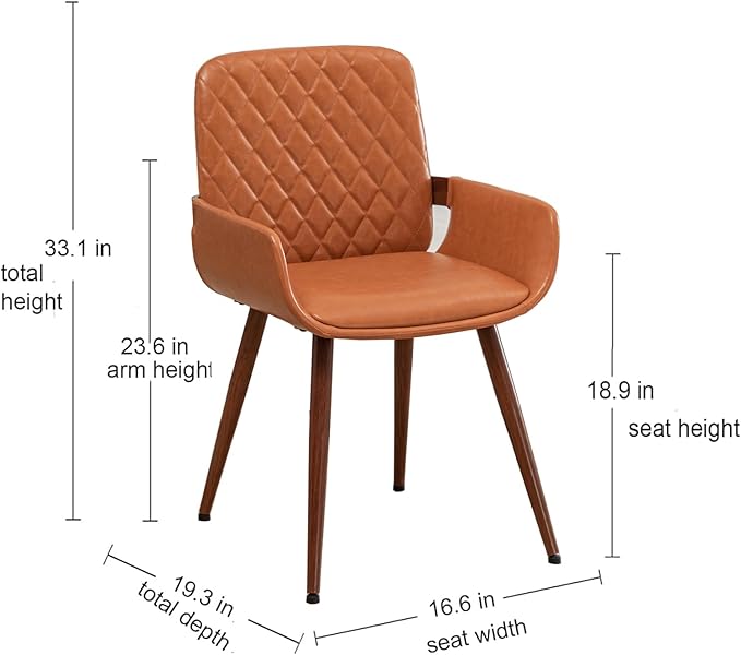 LUNLING Mid Century Modern Dining Room Chairs Set of 2 Accent Faux Leather Kitchen Chair Bentwood Frame with Armrest,Upholstered Seat,Metal Legs Chairs,Adjustable Foot for Kitchen Dining Desk(Orange)