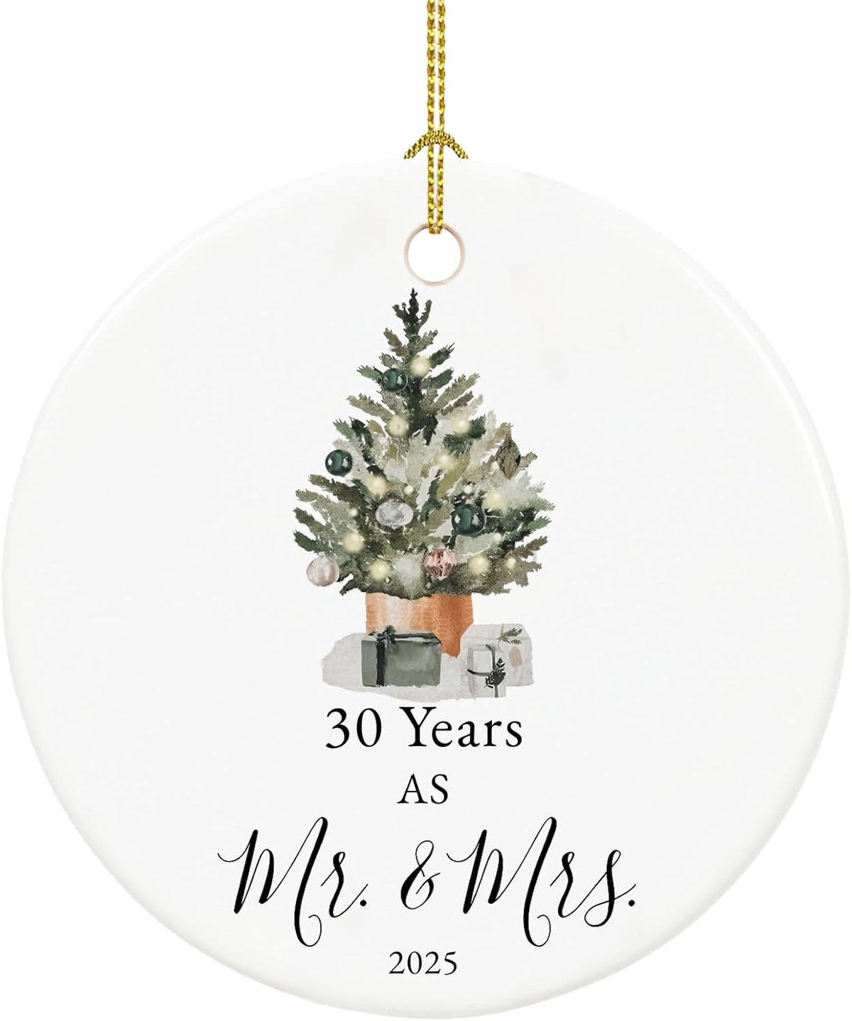 30th Anniversary Ornament Gifts for Couple,Parents, 30th Wedding Anniversary for 30 Year as Mr and Mrs Gifts, Ceramic Keepsake 30 Year Anniversary Christmas Ornaments with Ribbon and Box