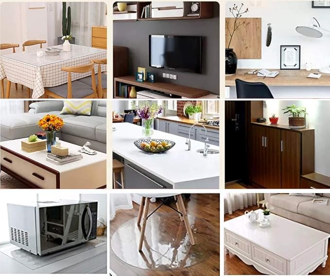 NECAUX 17 x 67 Inch Clear Table Protector, 1.5mm Thick Plastic Desk Pad Mat of Desk Vinyl Like Plexiglass Sheet for Coffee Table Craft Table Folding Dining Table Dresser Vanity Makeup Room Decor