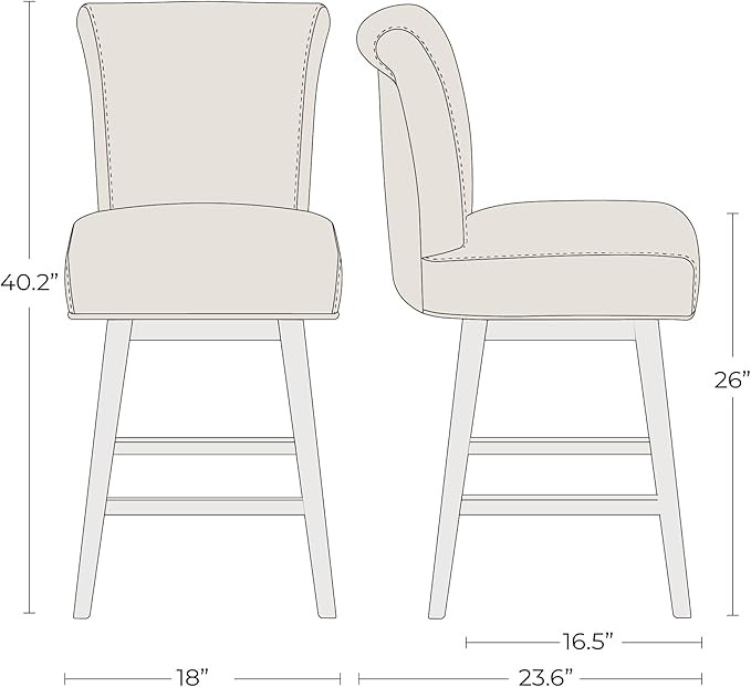 CHITA 26 Inch Counter Height Swivel Bar Stool, FSC Certified Modern Upholstered Faux Leather Swivel Barstool Chair with Back, Creamy Grey