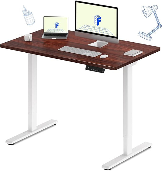 FLEXISPOT E3 Dual Motor Electric Standing Desk 48x30 Inch Whole-Piece Board Height Adjustable Electric Sit Stand Desk (White Frame + Mahogany Desktop, 2 Packages)