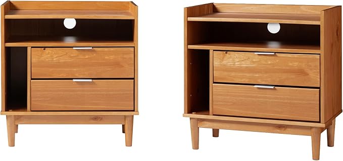 Walker Edison Blythe Mid-Century Modern Tray-Top Storage Nightstands Set of 2 Caramel
