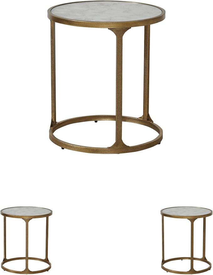 Signature Design by Ashley Korajane Transitional Metal End Table with Tempered Glass Top, Metallic