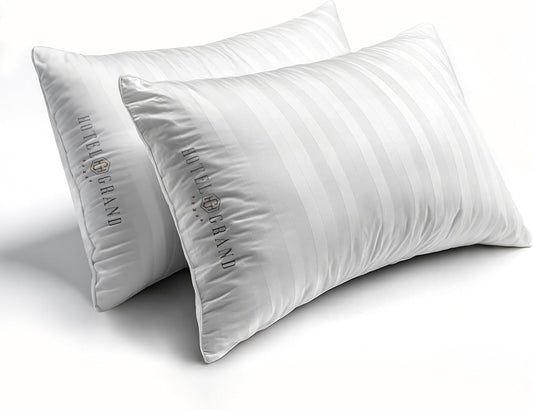 Hotel Grand Softy-Around Feather Down Pillows Queen Size Set of 2 Packs White Strip 100% Cotton Fabric Bed Pillows for All Position Sleepers,28"x20"/2 Packs