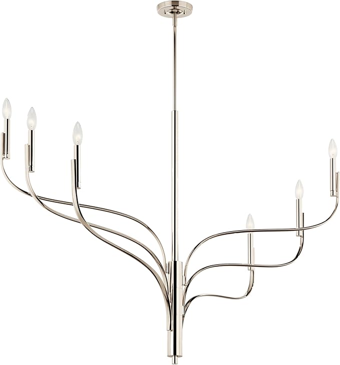 KICHLER Livadia 6-Light Chandelier, Soft Modern-Light in Polished Nickel, for Foyer, Great Room, or Vaulted Dining or Bedroom (33.25" x 47.25"), 52674PN