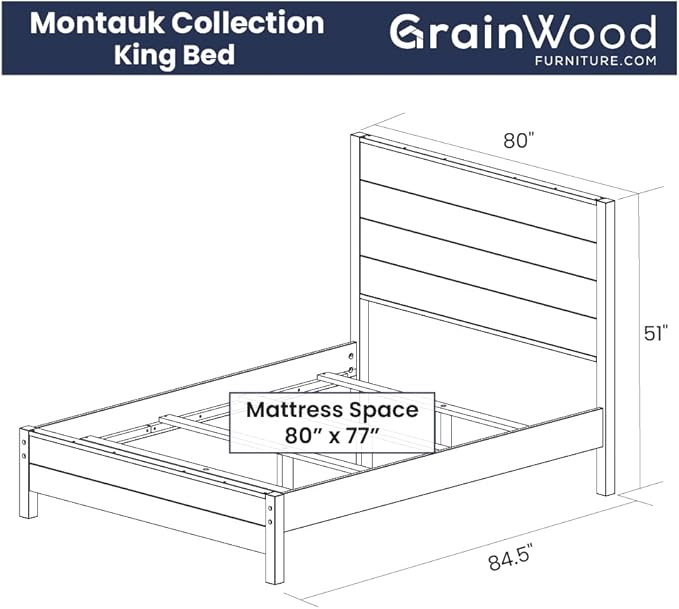 Grain Wood Furniture Montauk Solid Wood Bed, King Size, Farmhouse Black
