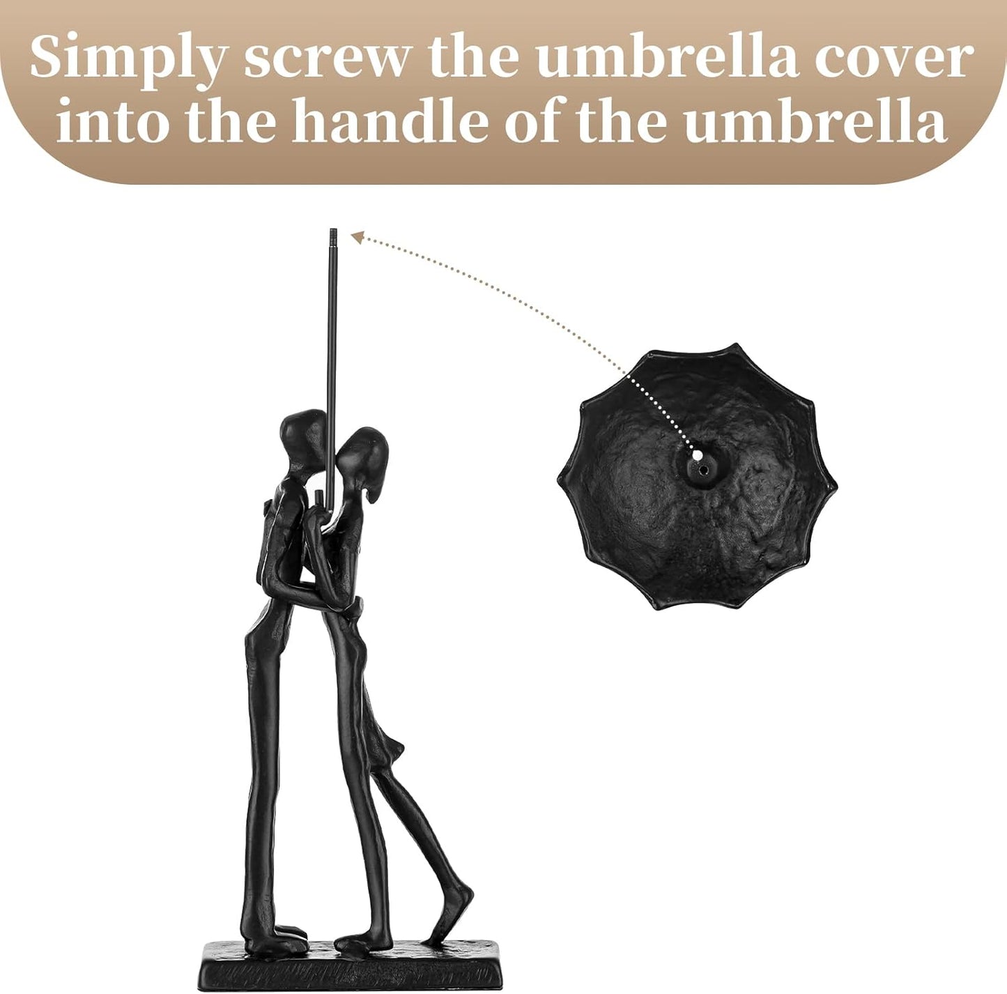 Sziqiqi Iron 6th Sculpture for Wife - Black Metal Couple Statue Kissing Under Umbrella Man Woman Sculpture Figurines for Shelf Mantel Fireplace Entry Bookshelf Television Room