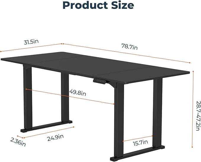 4 Legs Standing Desk, Large 79x31 Inches Electric Adjustable Height Desk with Splice Board, Stand Up Desks Home Office Computer Workstation, Black