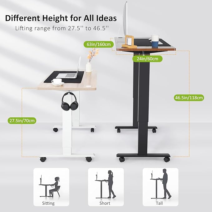 farexon Electric Standing Desk 63 x 24In with Outlets,Rolling Stand up Desk with Oversized Mouse Pad, 2 USB Ports & 3 Power Outlets, 4 Caster, 4 Preset Heights Easy to Set for Home Office(Brown)