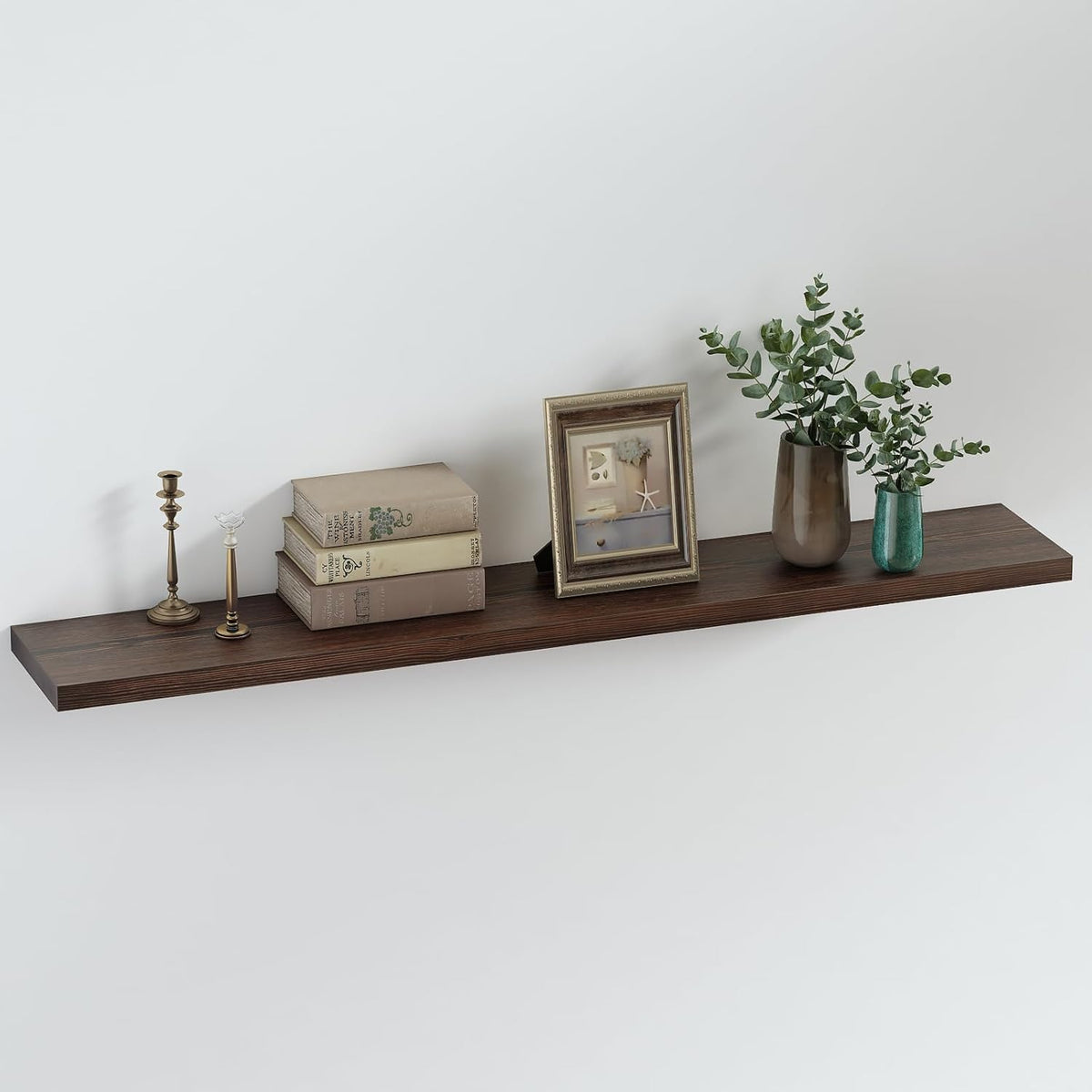 SAUMONIERES Floating Shelves 8 Inch Deep Solid Wood Wide Wall Shelf Set of 1 Wall Mounted for Bedroom Bathroom Living Room Kitchen, 48 Inch Walnut