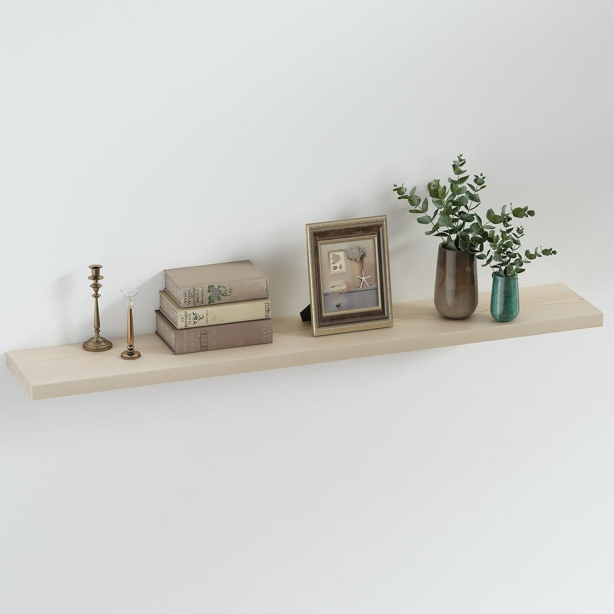 SAUMONIERES Floating Shelves 8 Inch Deep Solid Wood Wide Wall Shelf Set of 1 Wall Mounted for Bedroom Bathroom Living Room Kitchen, 48 Inch Natural