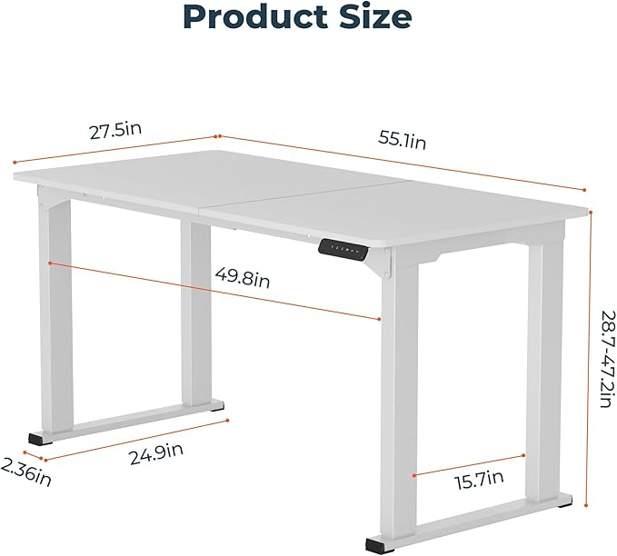 4 Legs Standing Desk, Large 71x31 Inches Electric Adjustable Height Desks with Splice Board, Stand Up Desk Home Office, White