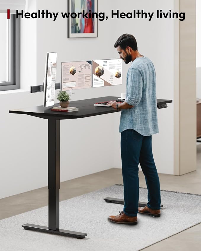 SANODESK Standing Desk Height Adjustable Electric Stand up Desk 63x28 Inches Sit Stand Home Office Desk with Splice Board, Black Frame/Black Top