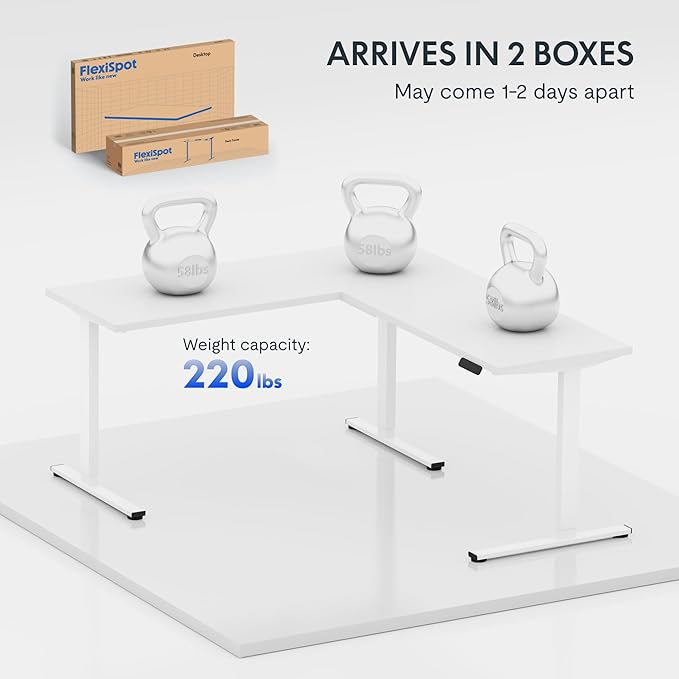 FLEXISPOT L Shaped Standing Desk, 71 x 63 Inch Electric Height Adjustable Corner Desk, Sit Stand Computer Workstation, Preset Controller, Home Office, White Frame with White Top, White Drawer