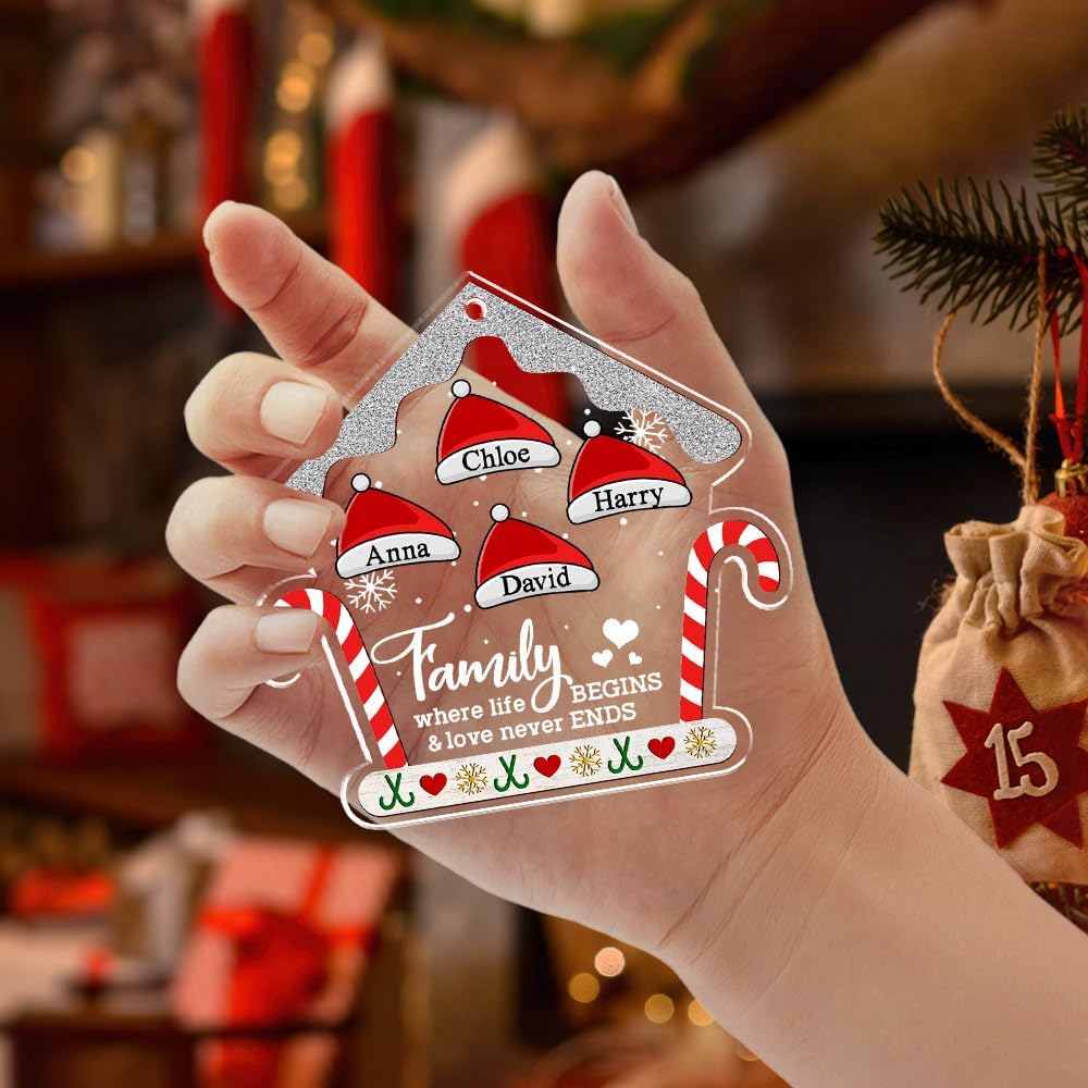 Personalized Chrismas Ornament 2025 - Love Never Ends, Custom Name Charms Family Members up to 10 People, for Family, Friends, and Loved Ones