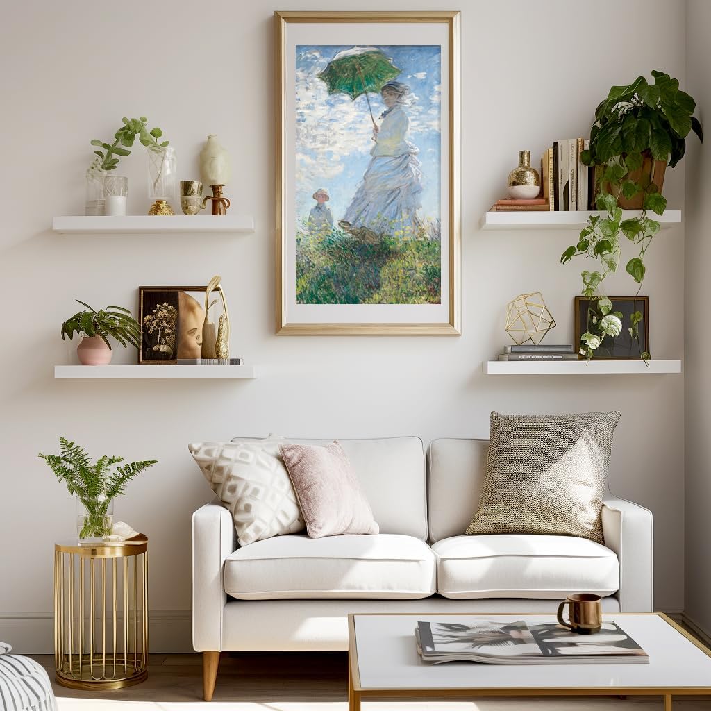 LaVie Home Floating Shelves, 15.6 Inch Wall Shelf Set of 3, Hanging Shelf with Invisible Brackets, Wall Decor for Bathroom, Bedroom, Living Room, Kitchen Storage, Modern White