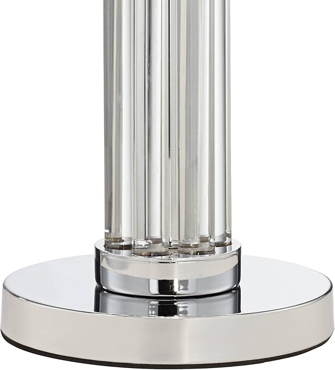 Possini Euro Design Cadence Modern Table Lamp 30" Tall with USB Dimmer Linear Clear Glass Rod White Linen Drum Shade for Bedroom Living Room House Bedside Nightstand Home Office Entryway Family