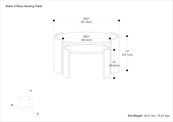 SIMPLIHOME Robin 2-Piece Nesting Coffee Table Set - 32 and 23 inch Wide Solid Mango Wood Round Living Room Tables in Ash Grey, Modern Space-Saving Center Table Set with Curved Legs, Assembled
