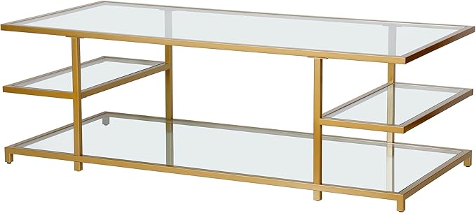 Henn&Hart 54" Wide Rectangular Coffee Table in Brass, for Home, Living Room, Bedroom, Entertainment Room, Office