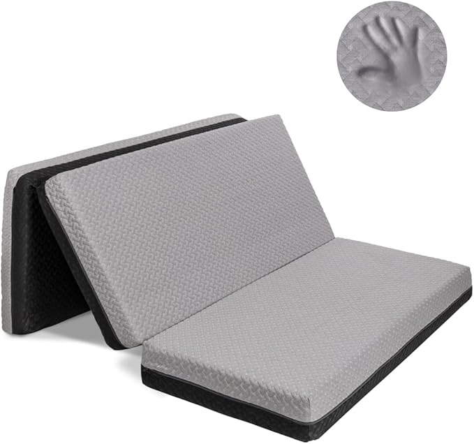 Milliard Dual Sided Premium Tri Folding Mattress, Memory Foam Foldable Mattress with Waterproof Washable Cover + Bonus Eye Mask Included