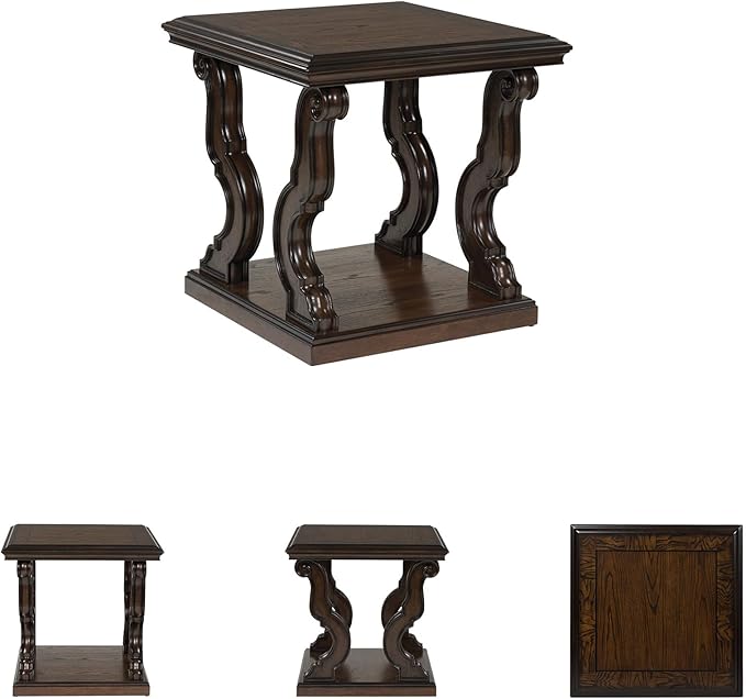 Signature Design by Ashley Maylee Classic End Table with Open Shelf and Scroll Legs, Dark Brown