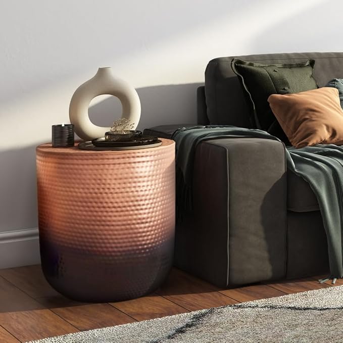 SIMPLIHOME Nova Boho 19 Inch Wide Metal Side Table in Copper Ombre, Fully Assembled, For the Living Room and Bedroom