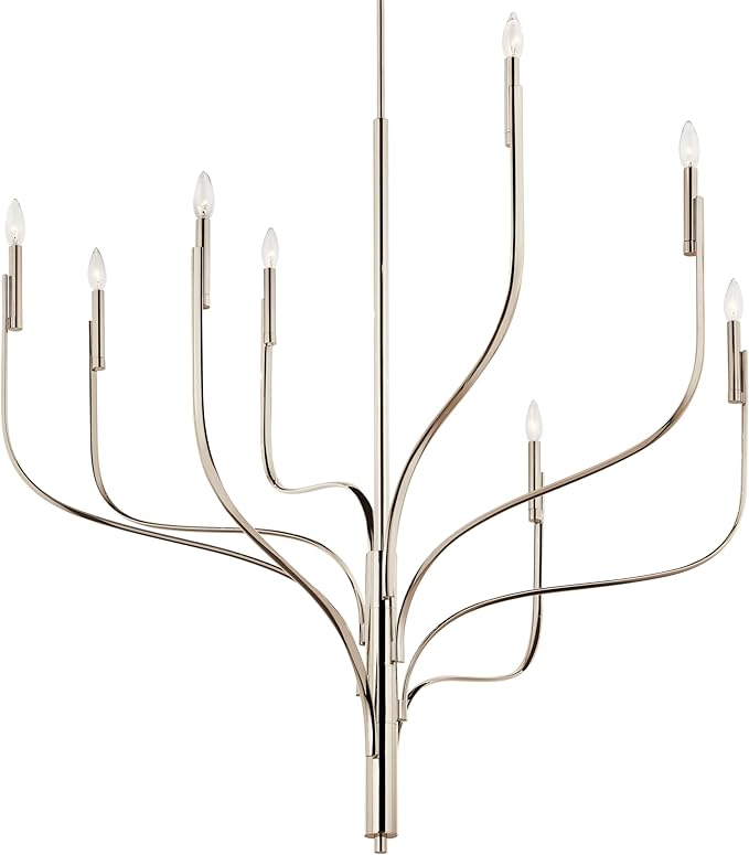 KICHLER Livadia 8-Light Chandelier, Soft Modern-Light in Polished Nickel, for Foyer, Great Room, or Vaulted Dining or Bedroom (47.75" x 47.75"), 52675PN