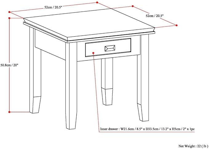 SIMPLIHOME Artisan SOLID WOOD 21 inch wide Square End Table End Side Table in Natural Aged Brown with Storage, 1 Drawer, for the Living Room and Bedroom