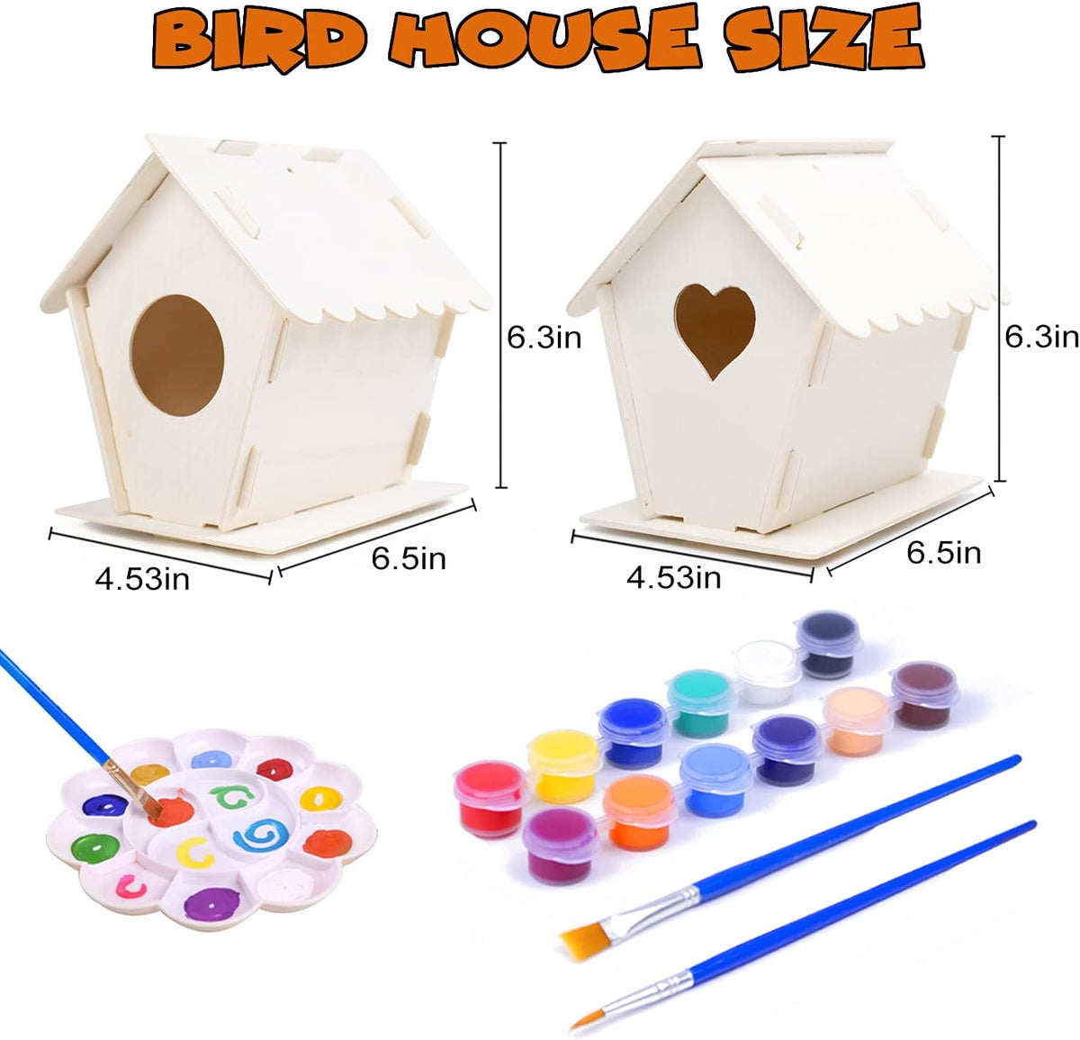 hapray 2 Pack Bird House Kit, DIY Birdhouse Kits, Wooden Crafts Arts for Children to Build and Paint (Includes Paints & Brushes) for Kids Girls Boys Toddlers Halloween Christmas Gifts