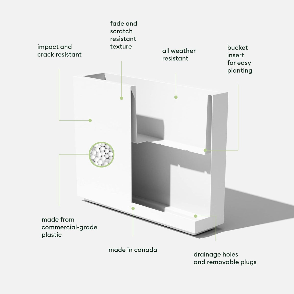 Veradek Span Plastic Box Series Planter - Tall Rectangular, White, All-Weather Resistant, Removable Insert Bucket, Modern Design, Indoor/Outdoor Use