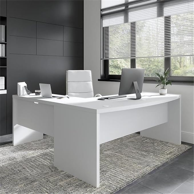 Bush Furniture L Shape Desk with Wire Management | Echo Collection Corner Bow Front Table for Home Office with Quick-to-Assemble Hardware | 72Wx77Lx30H