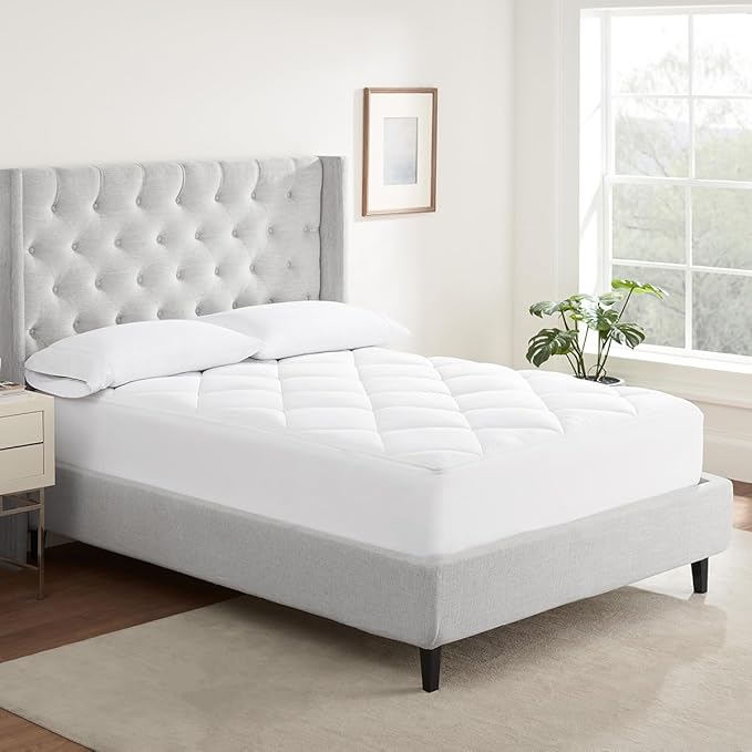Serta Air Dry Extra Comfort Plus 100% Cotton Fabric Quilted Mattress Pad, Cooling and Breathable Mattress Cover, Moisture Wicking Protection with 18" Deep Pocket, Full, White