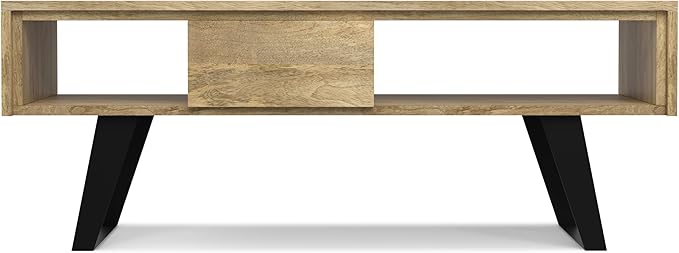 SIMPLIHOME Lowry Solid Mango Wood and Metal 48 inch Wide Rectangle Modern Industrial Coffee Table in Natural for The Living Room and Family Room