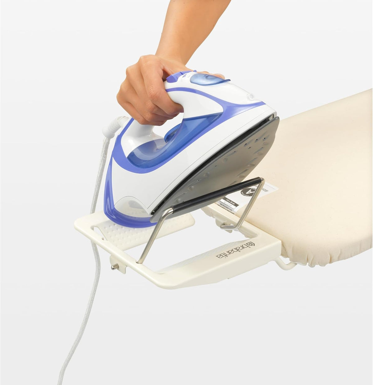 Brabantia Size A Compact Small Ironing Board (43x12 in) 7 Height Options, Adjustable Steam Iron Rest Holder (Denim Black) Non-Slip Feet, Anti-Collapse Child Locks