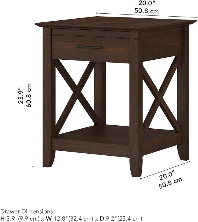 Bush Furniture Key West Nightstand with Drawer, Bing Cherry