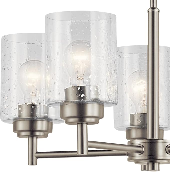 Kichler Winslow 19.75" Chandelier in Brushed Nickel, 5-Light Chandelier for Dining Room, Living Room, or Bedroom, Clear Seeded Glass, (19.75" W x 16" H), 44030NI