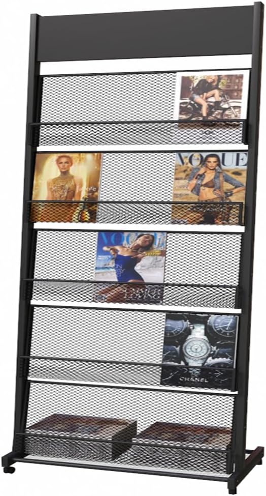 Floor Magazine Rack brochure Display Stand for Offices and Public Reception Area，Literature Rack with 4 Universal Wheels (70"×27×13.8")