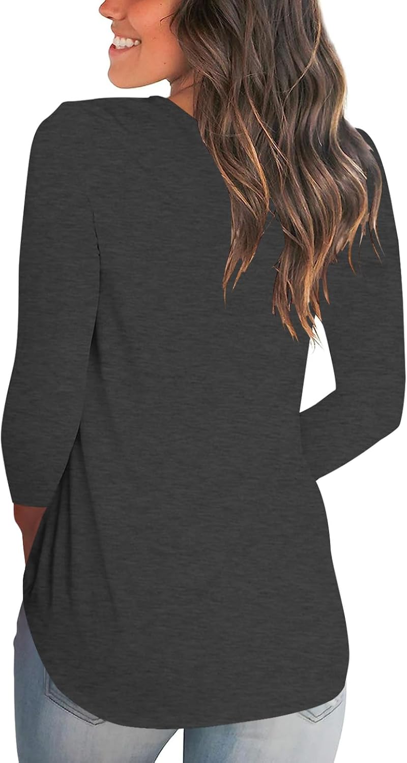 Tobrief Women's Long Sleeve V-Neck Shirts Fall Graphic Tees Loose Casual T-Shirt