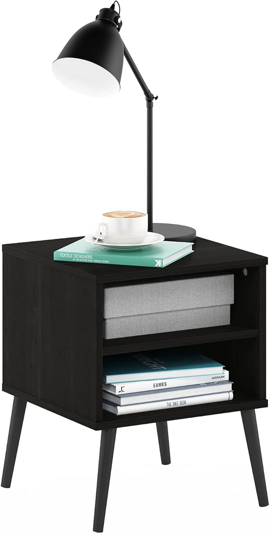 Furinno Claude Side Table, 2-Tier Square End Table with Wooden Legs, Open Shelf Night Stand, Bedside Table, for Living Room, Bedroom, Espresso
