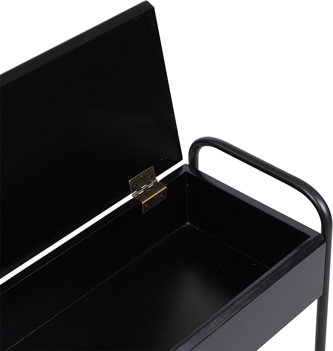 Kate and Laurel Kura Elegant Narrow Side Table, 19 x 9 x 26, Black, Modern Glam Slim Lift-Top Living Room End Table with Bottom Wire Rack for Entryway or Family Room Storage