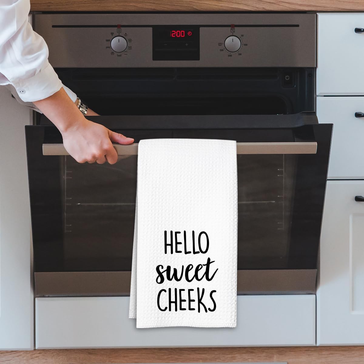 Hello Sweet Cheeks Hand Towel, Waffle Weave Microfiber Bathroom Towel, Funny Rustic Farmhouse Decor, Cute Guest Bathroom Accent