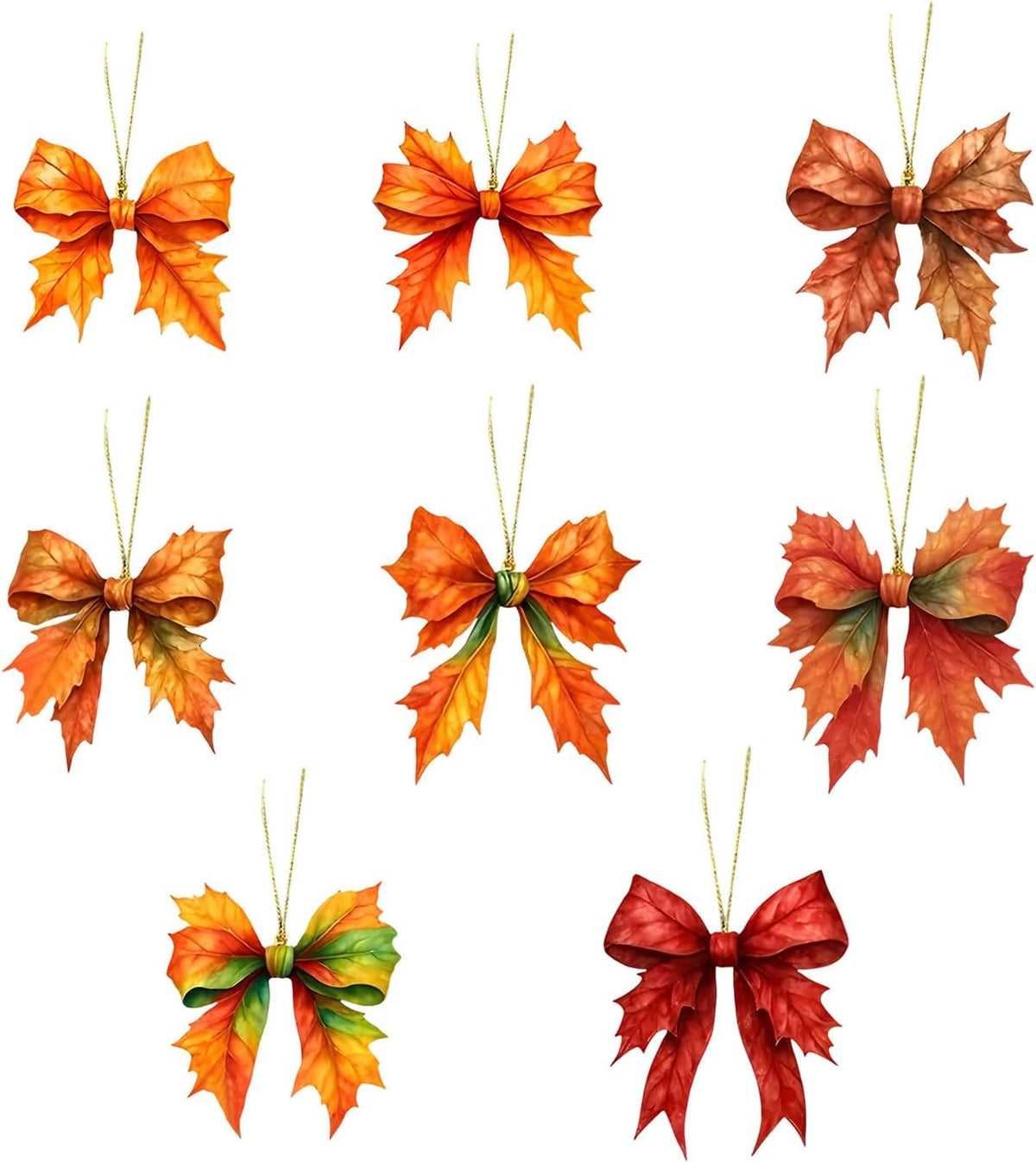 Fall Thanksgiving Hanging Ornament,9 Pcs Cute Bow Shaped Maple Leaf Acrylic Pendant, Funny Cartoon Christmas Tree Ornaments Decorationfor Tree Mini Autumn Leaf Decorations Indoor Outdoo