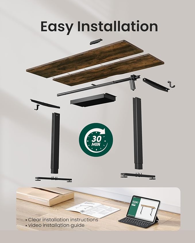 FEZIBO Electric Standing Desk with Drawers, 55 x 28 Inch Height Adjustable Desk with 3 Memory Presets, Sit Stand Up Desks for Home Office, Rustic Brown