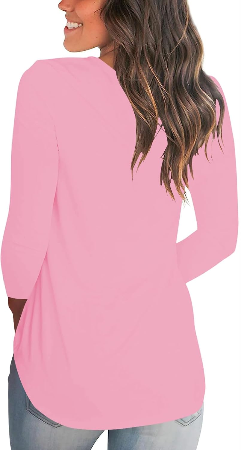 Tobrief Women's Long Sleeve V-Neck Shirts Fall Graphic Tees Loose Casual T-Shirt