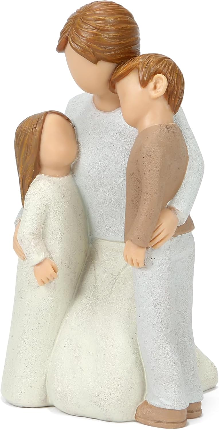 Mom and 2 Kids Figurines, Mother Cuddle Kids Statues, Sculpted Hand-Painted Figures Love My Mom Gift for Mother’s Day Anniversary Birthday Christmas