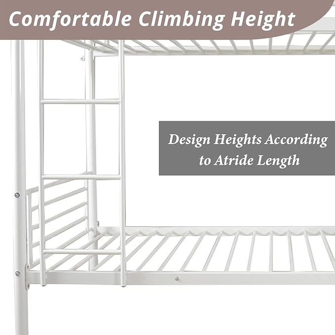 Karl Home White Bunk Bed Twin Over Twin, Metal Bunk Bed with Built-in Ladder and Safety Guardrail, Space-Saving Bunk Beds for Kids, Teens & Adults, No Box Spring