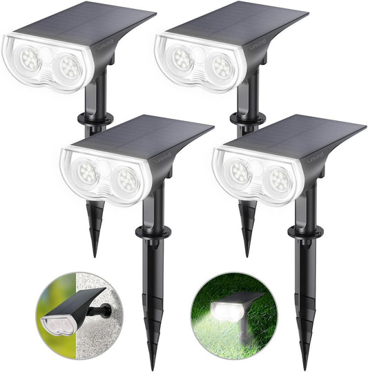 Linkind Solar Lights Outdoor Waterproof IP67, StarRay Dusk-to-Dawn Outdoor Solar Lights, 3 Lighting Modes Solar Spot Lights Outdoor for Garden, Yard, Landscape (Daylight, 4 Pack)