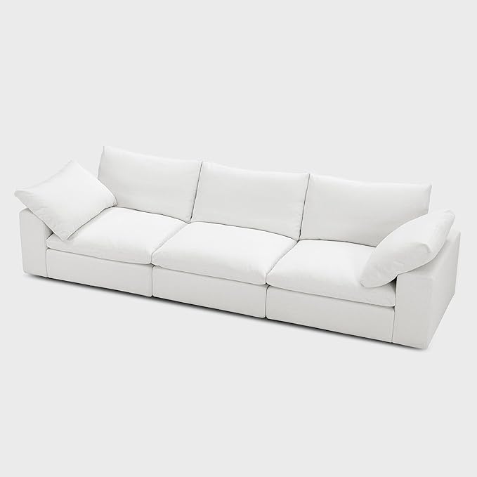 Modular Cloud Sofa, 110.2" Cloud Sectional Couches with Deep Seat, 3-Seat Couch for Living Room, Modern Comfy Couch with Washable Cover, Wide Armrest (White)