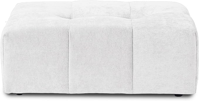 JACH Modern Ottoman Seat for Living Room, Linen Fabric Ottomans, Minimalist Foot Stool, Comfy Breathable Footstool for Living Room Apartment (White)