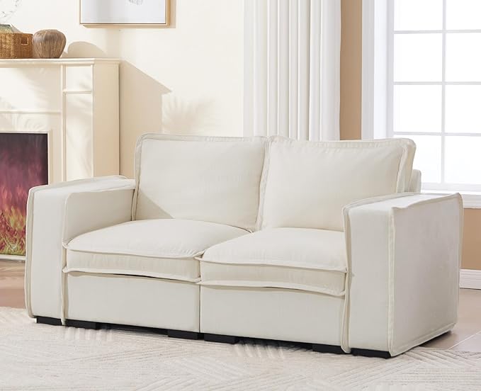 EALSON 67" Loveseat Sofa Modern Love Seat Sofa Comfy Linen Fabric Upholstered Cloud Couches Mid Century Modular 2-Seater Sectional Couch with Throw Pillows for Bedroom/Living Room/Apartment, White